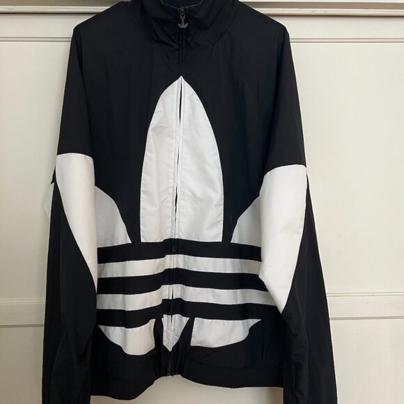 NWT Adidas BIG TREFOIL TRACK Jacket FM9892 Black White L runs XL - Picture 10 of 10
